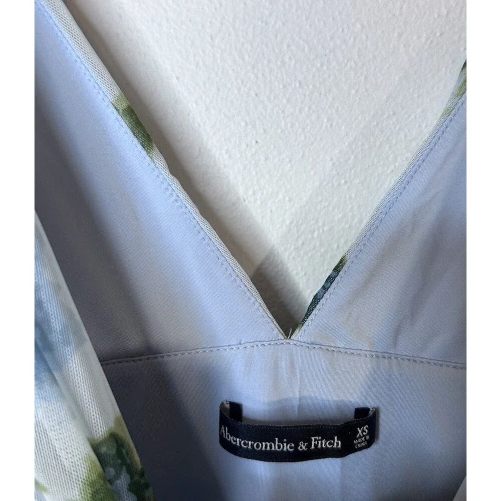 Abercrombie & Fitch Plunge Drop Waist maxi Dress Light Blue And Green Floral XS